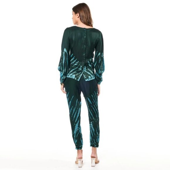 NWT YFB emerald green abstract print silky jogger trackpants - Picture 11 of 15